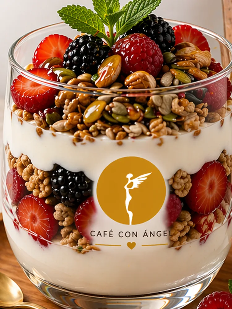 Cielo Crunch: yogurt, granola, semillas y frutos rojos en vaso